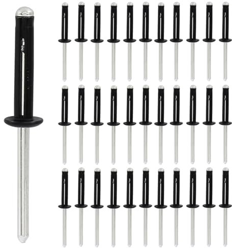Coufce Lot de 50 rivets à trois poignées en aluminium de 1,9 cm x 2,5 cm avec joints toriques étanches inclus, parfaits pour bateau, kayak et canoë (noir)
