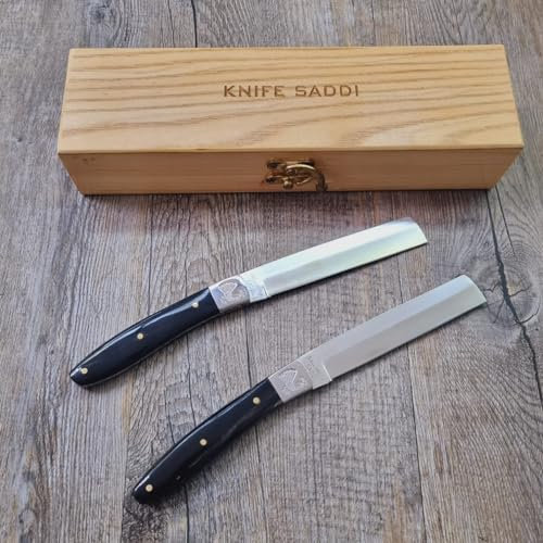 Generico Set 2 Coltelli galluresa lametta sardegna Da Tavola manico in corno di bufalo con custodia in legno