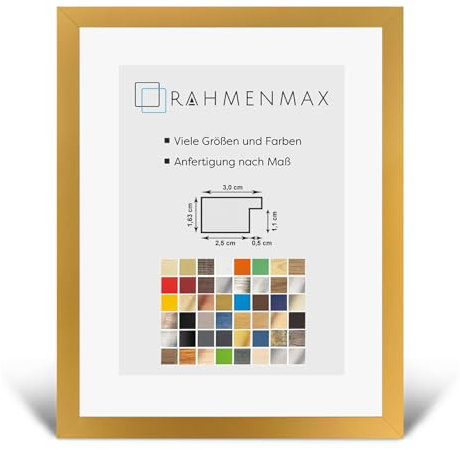 RahmenMax Morena Bilderrahmen Posterrahmen 38x98 cm Farbe Gold Schlicht 98x38 cm mit weisser Rückwand und klarem Acrylglas