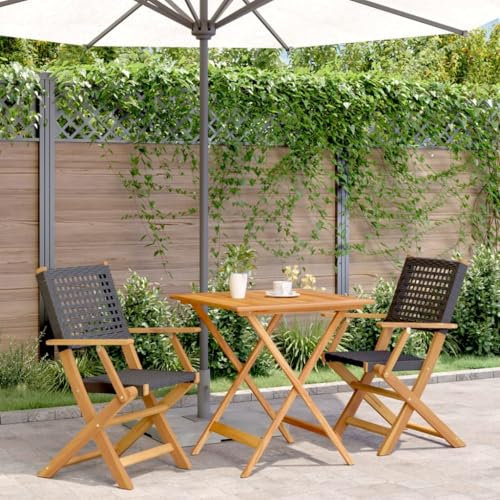 Juroupi 3-TLG. Bistro-Set Bistro Set Gartenlounge Outdoor Bistroset BalkonmöBel Set MöBelsets Schwarz Poly Rattan und Massivholz - 3281874