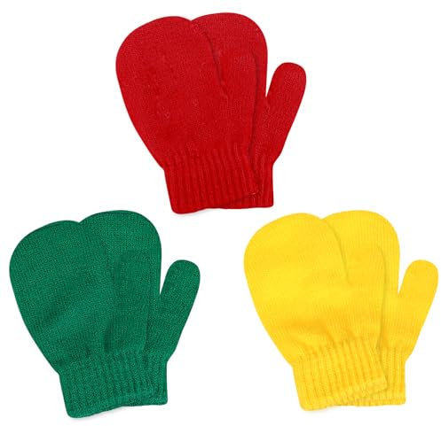 Abeillo 3 Paar Winter Fäustlinge Kinder,Gestrickte Winterhandschuhe Kinder,Kleinkind Handschuhe Kinder, Weich Warme Strickhandschuhe Kinder für 1-4 Jahre(B)