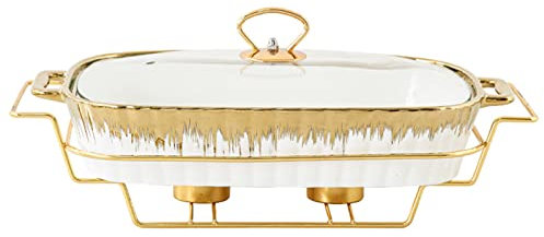 Vituord Chafing Dish-Buffetset Aus Keramik, Rechteckige Warmhaltepfanne Mit Transparentem Glasdeckel, Goldener Chafing Dish, Chafing Dish-Herd Für Buffets, Partys, Bankette