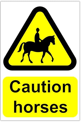 Caution Horses Stickers x10-100mm x 66mm Peel & Stick Laminated Safety Sign Decals for Stable, Yard, or Vehicle; Durable Outdoor Warning Stickers for Equine Awareness