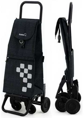 GARMOL Carro de la Compra Plegable 55L | Carro de Compra 4 Ruedas Gran Capacidad Plegable con 2 Fijas y 2 Giratorias | Carrito Color Negro