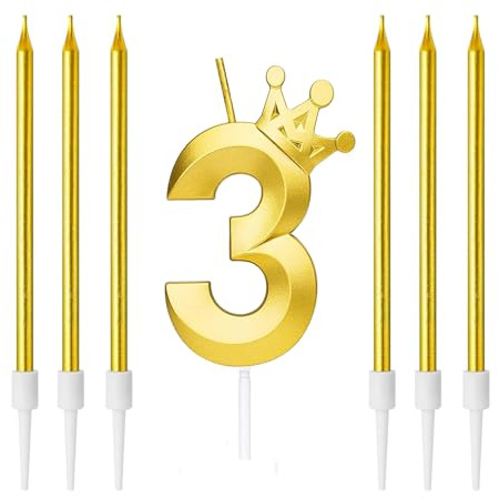 Zwenjuan Juego de Velas de Cumpleaños,Vela número 3 con 6 Velas Largas,Velas de Cumpleaños para Pastel para Cumpleaños Aniversario de Bodas Fiesta de Graduación Decoraciones de Fiesta de Cumpleaños