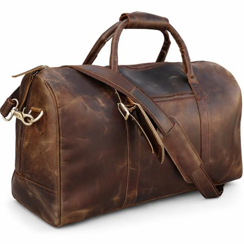 Handgefertigte große Reisetasche für Männer, Leder, Reisetasche, Übernachtung, Fitnessstudio, Sport, Wochenende, Fitnessstudio, Wandern, Vintage, Seesack (Disttressed Duffle, 20 inch)