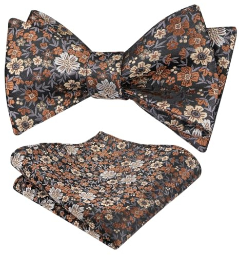 Alizeal Herren Fliege und Einstecktuch, selbstgebunden, Blumenmuster, bunt, für Hochzeit, Party, Fliege und Taschentuch