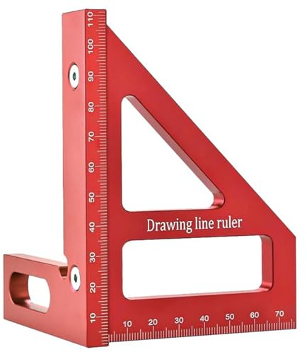 3D Multi Angle Measuring Ruler, 45/90 Degree Aluminum Alloy Woodworking Square Protractor, Miter Triangle Ruler High Precision Layout Measuring Tool Layout Scriber for Engineer(Red)