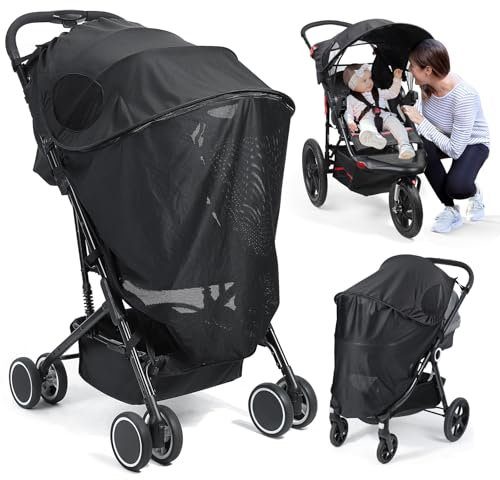 Orzbow Sonnensegel Kinderwagen, Abnehmbar Sonnenschutz Kinderwagen mit Reißverschluss, Universeller Sonnenschutz Buggy, Faltbar & Atmungsaktiv, Leichter Zugang, Starker Sonnenschutz, UPF 50+, Schwarz