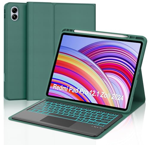 SENGBIRCH Teclado para Redmi Pad Pro 12.1 Pulgada con Touchpad - Funda Teclado para Poco Pad 2024, Español Ñ Bluetooth Retroiluminación Keyboard para Redmi Pad Pro 12,1 Pulgada 2024, Verde Oscuro