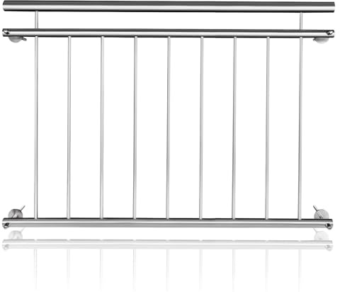 SUBTLETY 128x90cm Französisches Balkongeländer Edelstahl Geländer mit Füllstäben Sicherheitsgeländer Handläufe für Terrasse & Fenster Stabile Balustrade mit Befestigungspfählen für Innen und Außen