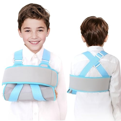 Maintien du bras Écharpe de bras pour enfants, écharpe de bras respirante pour le bras cassé, le coude, le poignet et la récupération des blessures(Gris,XS)