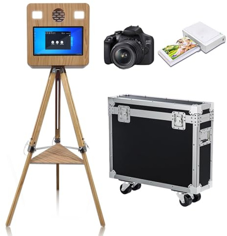 Cabine photo miroir portable avec écran tactile de 15,6, contrôle par application et lumière RVB, appareil photo reflex numérique avec étui de transport pour fêtes de mariage, événements, location