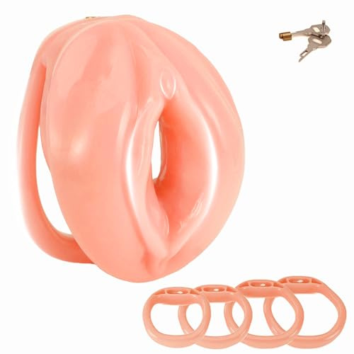Jomyu Peniskäfig Imitation Frauen Vagina mit Silikon Realistische Große Schamlippen Klitoris Chastity Cage Mit 4 Cockringe Sissy Keuschheitskäfig BDSM Penis Bondage Sexspielzeug für Männer und Homosex