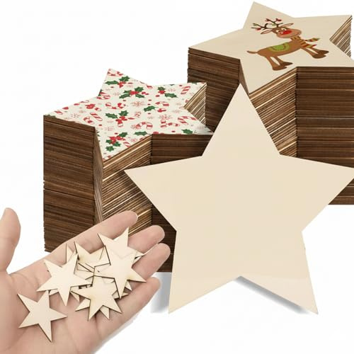 60 PCS Holzsterne 5cm Holzsterne zum Basteln und Dekorieren Sterne Blank aus Holz zum Bemalen und Verzieren Sterne Deko Holz Stern Scheiben für Weihnachtsdeko DIY Dekorationen und Hochzeitsdekoration