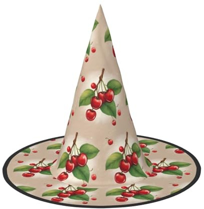 TTIGLHOH Bonito sombrero de bruja para Halloween, diseño de cerezo rojo, 1 pieza, ligero, plegable, ideal para cosplay