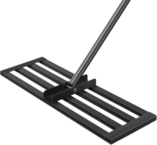 TEOV Rasenrakel Edelstahl, [45x25cm] Rasen-Nivellierungsrechen, Optimierte Gewindeverbindung gegen Lockern, Mit 2m ergonomischem Verstellbarer Stiel, für Boden, Rasenpflege & Landschaftsbau
