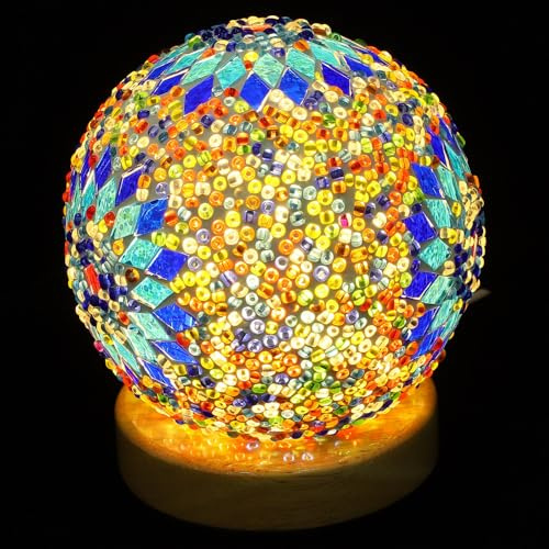 Veemoon Lámpara de Mesa Barroca de Vidrio Decorativa para Dormitorio Luz Nocturna Romántica Bohemia Azul Lámpara de Sobremesa Resistente y Fácil de Limpiar para Sala y Oficina