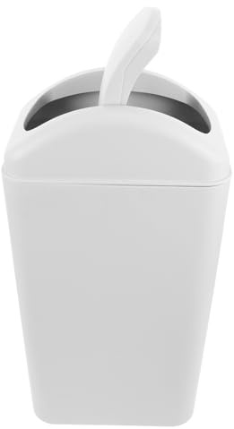 LALADEFIEE Cubo de Basura para Baño de Plástico Blanco con Tapa Abatible Capacidad 8 Litros Diseño Estrecho para Espacios Reducidos Papelera con Cierre para Cocina y Aseo