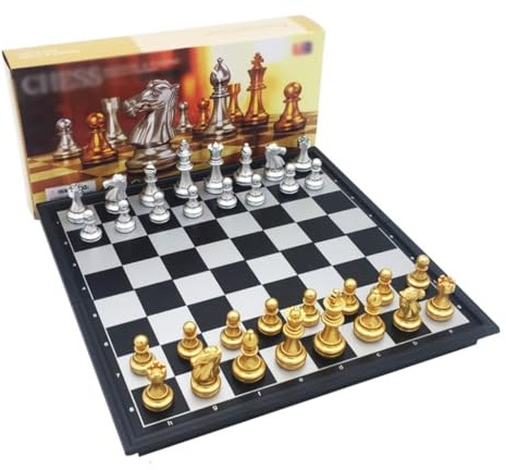 Magnetic Folding Chess Set with Classic Design, Enlightenment Game for Kids Beginners & Adults(Gold+Silver,32cm)