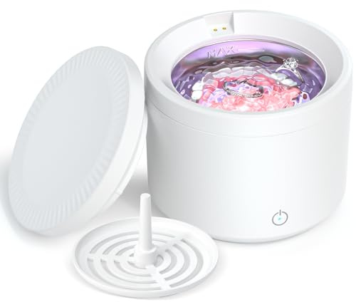 Ultrasonic Retainer Cleaner, 48000Hz Retainer Cleaner Machine, Portable Denture Cleaner Machine with 4 UV Lights, for Dentures, Nightguards, Sport Mouth Guards, Braces, Aligners & More (White)