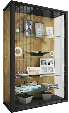 VCM Glasvitrine hängend, Vitrine Glas mit ESG-Sicherheitsglas, Maße: H. 91 x B. 60 x T. 25 cm, Hängevitrine Glas, modern und platzsparend, Glas Vitrinenschrank - Udina L