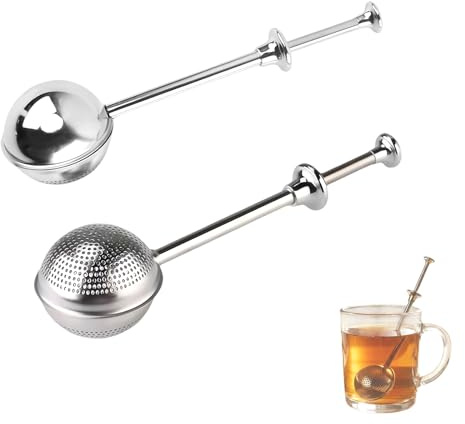 Teezange Teesieb für Losen Tee - eaball mit Teleskopgriff, Teeei 304 Edelstahl, Teefilter Kugelförmiger für Gewürze, Mehlsieb Mehlstreuer Staubwedel - Zucker, Mehl, Gewürze, Kakaopulver (2 Stück)