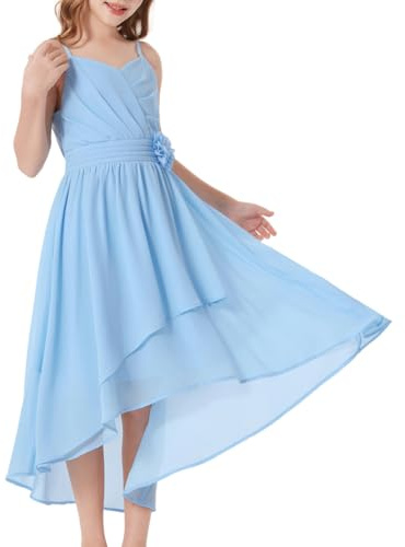 GRACE KARIN Girls Spaghetti Strap Chiffon Dresses A-Line Flower Dress | Hits at ankle,Spaghetti straps design,V-Neck,Lightweight & comfortable chiffon fabric,Birthday,Party Wedding
