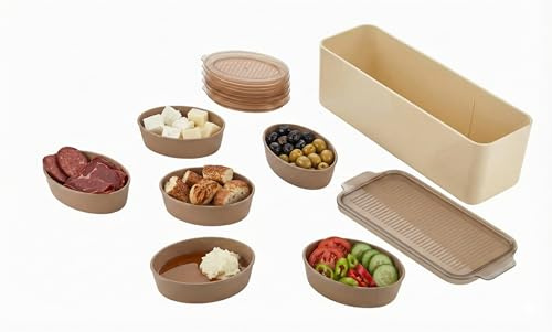 Vip Ahmet Frühstücksdosen-Set mit Aufbewahrungsbox, 7-teilig mit 6 herausnehmbaren Fächern, luftdicht vakuumversiegelt, BPA-frei, Beige, 2500 ml Hauptbehälter und 6 x 200 ml Mini-Behälter VP-259