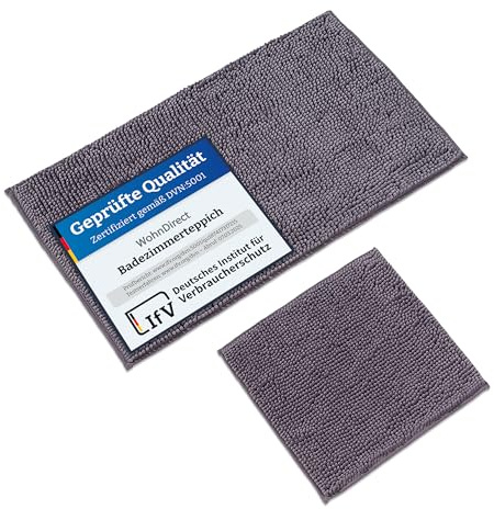 WohnDirect Badematten & Badteppiche Set 2 teilig Grau • WC Vorleger ohne Ausschnitt 45x45cm + Badematte rutschfest 50x80cm • Badvorleger rutschfest frottee waschbar • Badezimmerteppich ÖkoTex