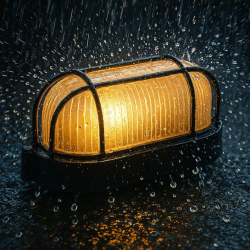 Kellerlampe Bulkhead E27 IP54 schwarz, Aluminium-Gehäuse mit Glasabdeckung
