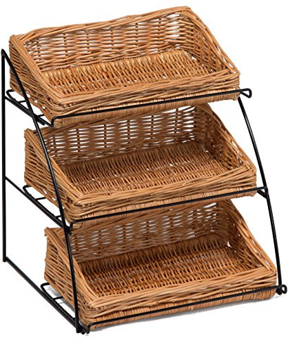 Prestige Wicker Counter Top Display Stand Three Baskets, Natural 1207