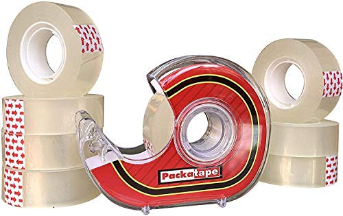Packatape Cellotape 9 Clear Transparent Rolls 18mm x 33m | Tape Dispenser Included | Ideal for Gift Wrap Christmas Birthday Home or Office | Clear Stationery Tape
