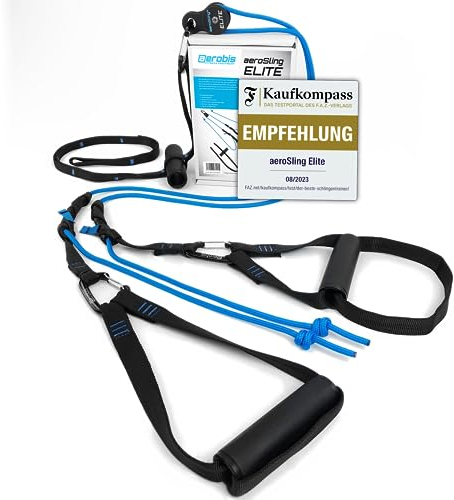 aeroSling Elite Plus Schlingentrainer | Sling Trainer Ganzkörpertraining mit Umlenkrolle, Türanker | Videoanleitung + Trainingsplan