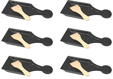 Juego de 6 sartenes para raclette con espátula de madera.