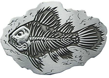 JEAN'S FRIEND Original Vintage Fish Bone Fossil Belt Buckle Bältesspänne, Antikt silver, Taglia unica