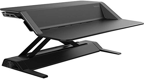 Fellowes Sitz-Steh Desktop Aufsatz Lotus - REGT zu mehr Bewegung bei der Schreibtischarbeit an, mit 22 Höheneinstellungen und Kabelmanagement, ergonomisch, schwarz, 1 Stück