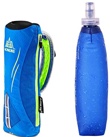 AONIJIE Männer/Frauen Sport Quick Grip Chill Handheld Water Bottle Trinkflasche Trinkrucksack mit 500ML Trinkflasche (Blau)