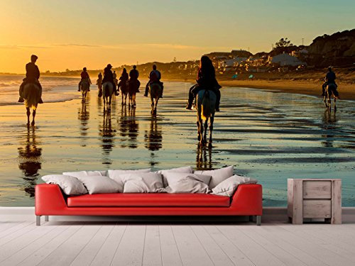 Fotomural Vinilo Pared Caballos Playa | Fotomural para paredes | Mural | Vinilo Decorativo | Varias Medidas 600 x 300 cm | Decoración comedores, salones, habitaciones...