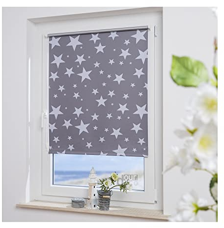 ourdeco® Klemmfix Rollo / 80 x 150 cm (Breite x Höhe) / bedrucktes Motiv Sterne/lichtundurchlässig, verdunkelnd/Klemmen, Rollo für Fenster ohne zu Bohren