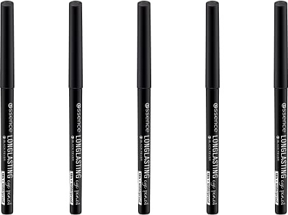 essence LONG-LASTING eye pencil, Nr. 01, Schwarz, langanhaltend, definierend, vegan, wasserfest, ohne Mikroplastikpartikel, Nanopartikel frei, 5er Pack (5x0.28g)