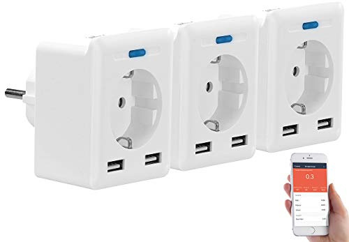 Luminea Home Control Steckdose Elesion: 3er-Set WLAN-Steckdosen, USB, App, für Alexa, Google Assistant & Siri (WiFi-Steckdose Alexa, Alexa-Zubehör-Steckdose, Bedienungsanleitung)