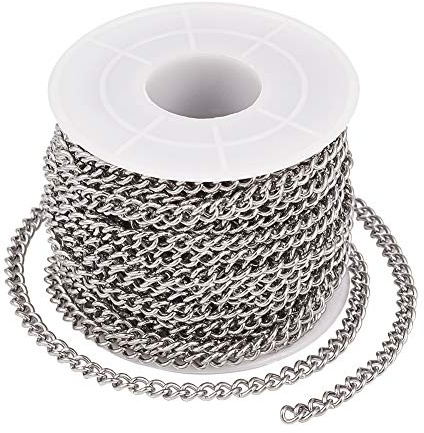 Craftdady 32,8 fot rostfritt stål kedjelänk med spole osvetsad kabelkedja med tvinnad kors 5 x 3,5 x 1 mm för halsband smyckestillverkning