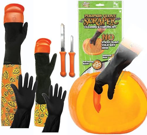 Kürbis-Handschuh-Schaber-Set, Kürbis-Handschuh-Schaber, neues Kürbis-Schnitz-Set mit Kürbis-Schnitzmesser (universelles Kürbis-Handschuh-Schaber-Set) (Erwachsenen- und Kinderhandschuh-Schaber-Bundle)