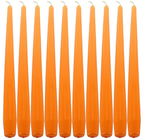 Deli Supplies Dinner Party Christmas Table Decor Bistro Candles Non Drip Tapered 9” 24cm Tall Taper Candle 7 Hour Burn Time Smokeless and Dripless Quality Wax (Orange, 10)