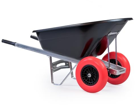 KCT 160L Big Wheelbarrow Black Garden Barrow Twin Wheel Puncture Proof Tyre for Builders, Equestrian, Stable Yard, Construction