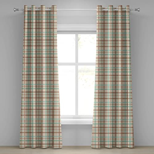 ABAKUHAUS Plaid Ösenvorhang, Scottish Country Tartan, Dekorative 2-Panel-Fenstervorhänge für Schlafzimmer Wohnzimmer, 280 cm x 260 cm, Brown Mint Green Beige