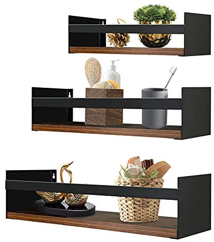 EYMPEU Mensola da Muro, Mensola Galleggiante in Legno Rustico per Cucina, Bagno, Soggiorno, Salvaspazio 40x13x11.7cm Set di 3