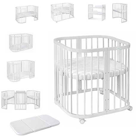 Waldin Babysäng 7i1, Madrass och Hjul, med Hylla, Vit