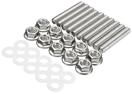 Auspuffkrümmer Schraubensatz,Asudaro Auspuff Stehbolzen Set Edelstahl Auspuffkrümmer 10 Schrauben & 10 Bolzen Hardware Kit für Motoren der A*C*U*R*A B/C/D/F/H/K Serie,Silber